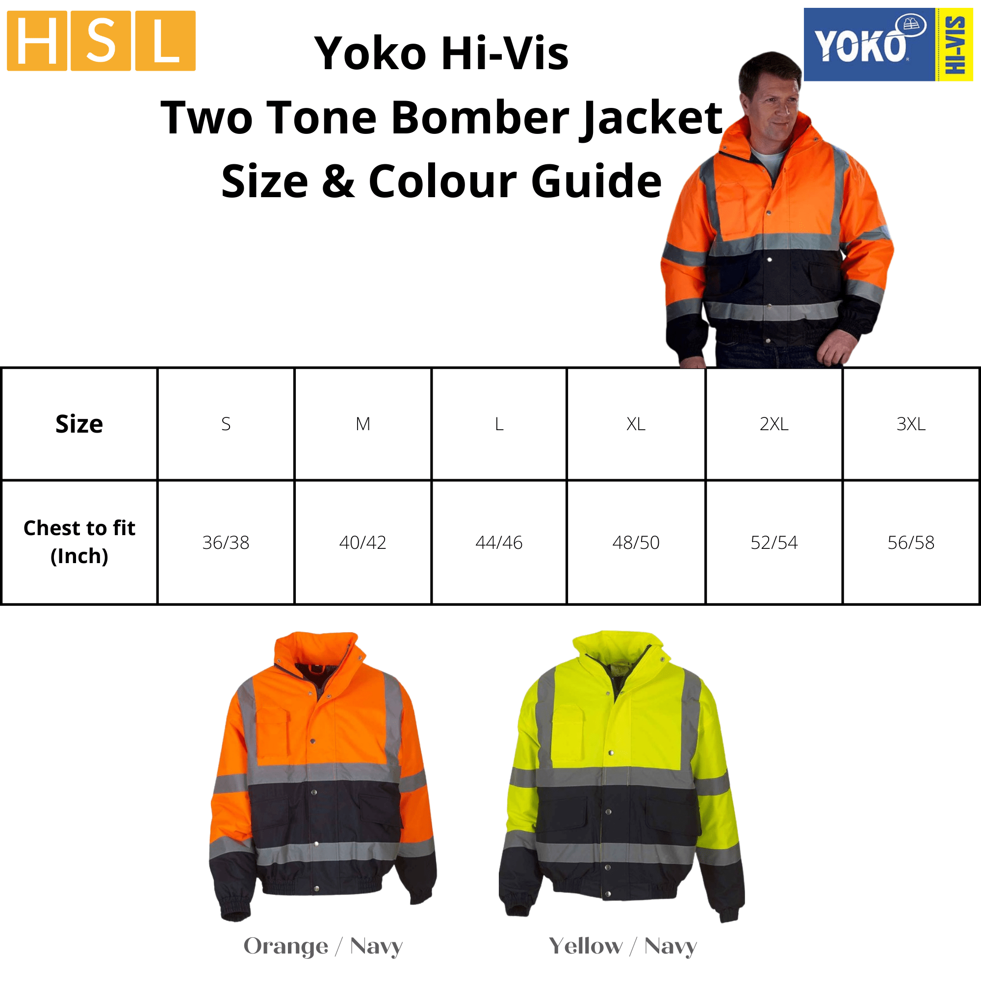 6 for £240 Yoko Hi-Vis Two Tone Bomber Jacket Bundle Deal - HSL Direct ...