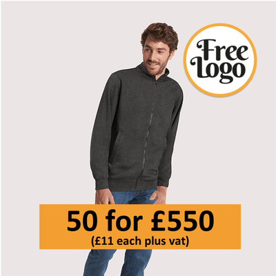 50 For £550 Full Zip Sweatshirt FREE LOGO Bundle Deal