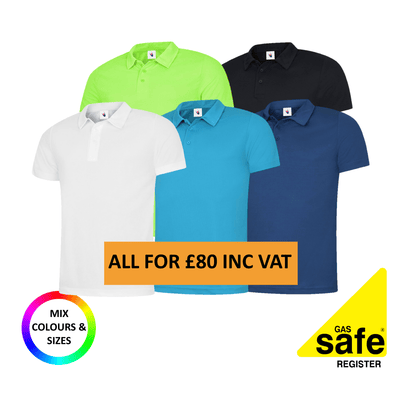 5 x Breathable Summer Polo Shirt FREE TEXT Gas Safe Bundle #6