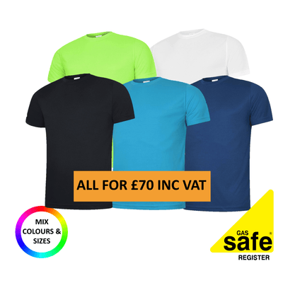 5 x Breathable Summer T-Shirt FREE TEXT Gas Safe Bundle #5